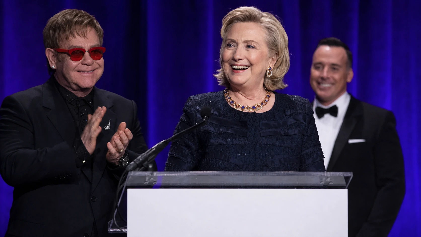 Hillary Clinton’s 2013 Founders Award - elton john and hillary clinton